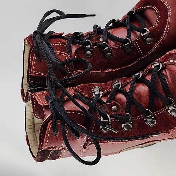 Josef Seibel Kingfisher Red Wine Leather Lace Up Ankle Boots Faux Fur Size 39 - Picture 8 of 16